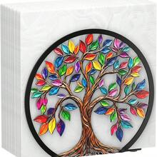 1pc Metal Napkin Holder For Table Standing Napkin Dispenser|Luncheon & Guest Napkins, Tree Of Life Napkin Stand For Cocktail, Upright Paper Napkin Holder For Kitchen Dining Table Coffee Bar - Multicolor - View 9