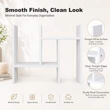 Adjustable Combination Desktop Bookshelf, Multi‑Functional Office Desk Storage Organizer Rack - White - View 6
