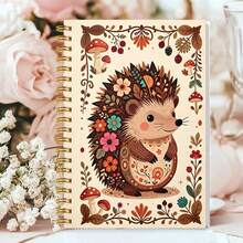 1pc A5 Fall Gratitude Spiral Bound Journal Notebook, Vintage Folk Style Hedgehog With Autumn Flower Mushroom Pattern Lined Notepad, Seasonal Gratitude Diary, School & Office Writing Supplies For Fall Holiday - Multicolor - View 3