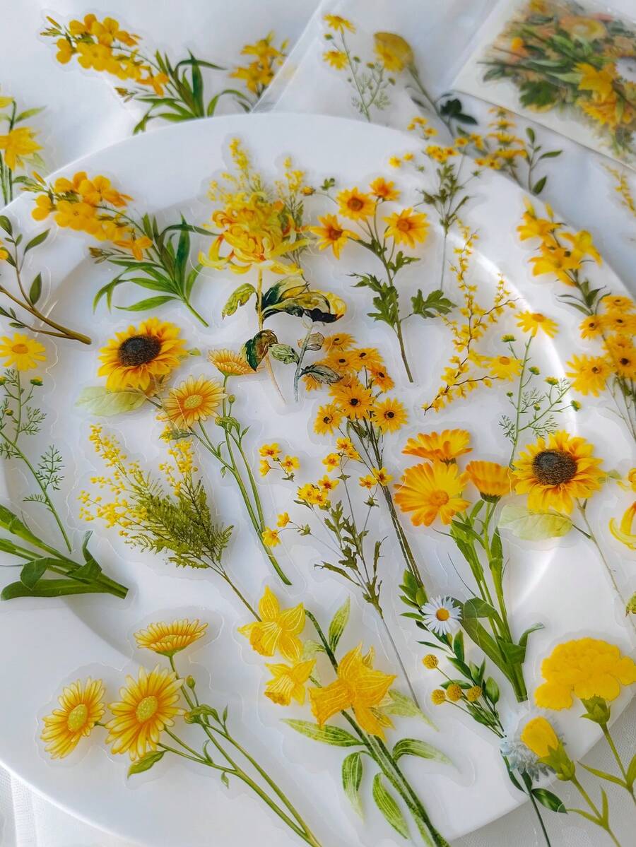 1 Pack 40pcs Fresh Sunflower Daisy Flower PET Stickers - DT1772 - View 1