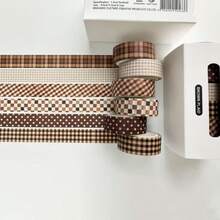 6 Rolls Boxed Vintage Plaid Pattern Washi Tape, Minimalist Style 1.5cm Wide Scrapbooking Tape, Suitable For Student Stationery Decoration DIY Scrapbook And Gift Box Packaging, Surprise Gift For Friends - Vintage - View 1