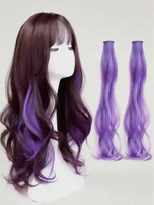 2pcs Kids Purple Faux Long Curly Hair Colored Ear Hair Clips, Girls Daily Party Princess Hair Accessories Hair Clips - Multicolor - View 3