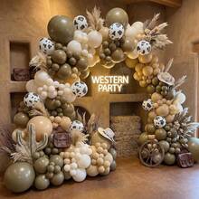 126pc Western Cowboy Balloon Arch Set - Brown, Light Brown, Nude, Sand, And White Cow-Print Balloon Wreath Set In Different Sizes, Suitable For Western Cowboy Farm-Themed Babyshowers And Farm Animal Birthday Party Decorations. - View 4