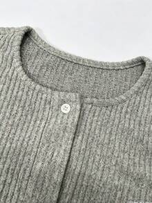 Women's Long Sleeve Henley Tops Ribbed Cropped Button Up T-Shirts Slim Fit Casual Basic Tops Fall Streetwear Going Out Everyday Wear - Grey - View 6