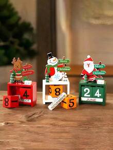 1pc Wooden Santa Claus Christmas Tree Calendar, Christmas Desktop Calendar, Desktop Decoration Ornament, Birthday Gift, Graduation Gift, Christmas Decoration - Multicolor - View 3