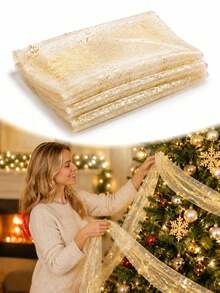 1pc Elegant Gold Glitter Tulle Table Runner, Romantic Bohemian Style Tablecloth, Home Decor, Party Decoration, Table Centerpiece Decoration, Christmas Decoration, Suitable For Wedding, Birthday Party, Bridal Shower And Christmas Tree Decoration - Broken Gold - View 3