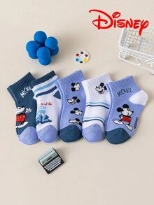 Disney 1/5/10雙迪士尼兒童襪，條紋卡通圖案，米老鼠淺藍色中筒襪，有趣的聖誕禮物 - 彩色 - 查看 2