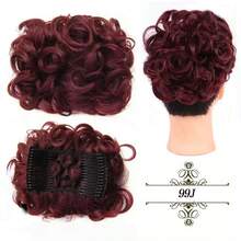 Moño de novia sintético grande y desordenado con rizos, chignon con peine y clips, funda para coleta, extensión de coleta de cabello sintético natural falso - Multicolor - Ver 12