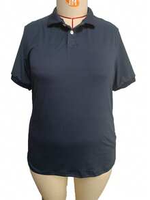 女款大尺碼經典 Polo 衫 素色短袖修身休閒日常基本款 T-shirt 上衣 運動夏季 - 藏蓝色 - 查看 8
