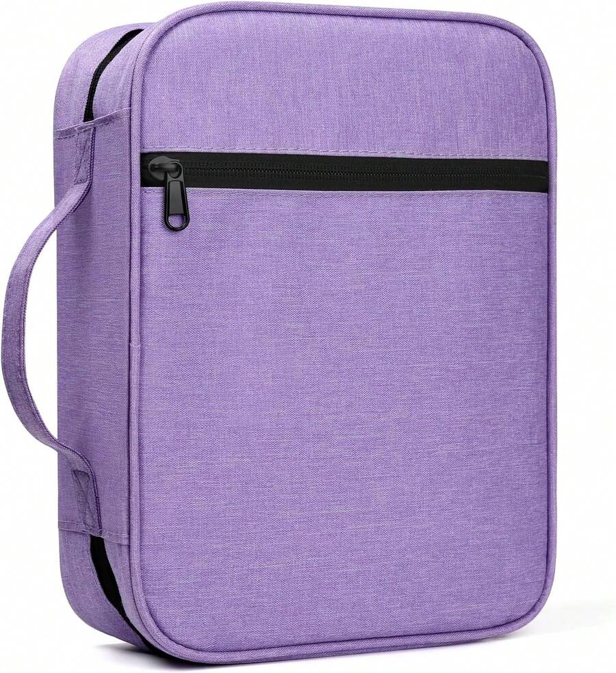 GERMUN Funda para Biblia con Asa Duradera, Estuche de Transporte para Libros, Bolsa de Iglesia para Biblia, Protectora con Bolsillo con Cremallera, Accesorios y Suministros para Biblia, Protector de - Morado - Ver 1