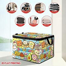 1PC Cute Squishy Cartoon Food Pattern Under-Bed Storage Box With Zipper Flip Cover, Foldable Storage Bin For Books, Under-Bed Storage, Car Trunk Storage, Cosmetics, Hair Tools, Toys, Back To School, Office, Home Organization, Clothes, Blankets, Large Capacity Storage For Daily Items - A - View 14