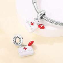 1pc Silver-Plated Multi-Meaning Charm Beads, Heart Lock & Key, Medical First Aid Kit, Pink Diamond Angel, Bow Tag, Cross Heart, Rhinestone & Enamel Craft, Suitable For Bracelet & Necklace, Handmade DIY Jewelry, Blessing & Confession Commemorative Accessory - Multicolor - View 6