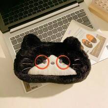 1pc Cute Glasses Cat Animal Plush Pencil Case, Stationery Storage Box, Stationery Storage Bag, Large Capacity Durable, Cat & Dog Pattern, Suitable For School Activities And Holiday Gifts - Multicolor - View 16