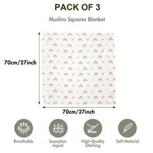 3pcs/Set Baby Receiving Blankets, Newborn Gauze Swaddle Wraps, Soft Thin Breathable Absorbent Baby Swaddle Cloth - Multicolor - View 4