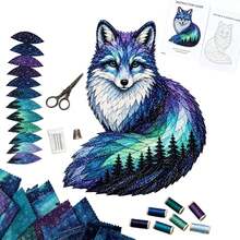 IAGREEA Kit Patchwork DIY Aurora Wildlife, Set Jahit Patchwork Cahaya Utara DIY, Bahan Bordir Kain Langit Berbintang yang Sudah Dipotong, Kit Dekorasi Dinding Buatan Tangan, Cocok Untuk Pemula Dan Dewasa, Hadiah Natal yang Sempurna - A - View 6