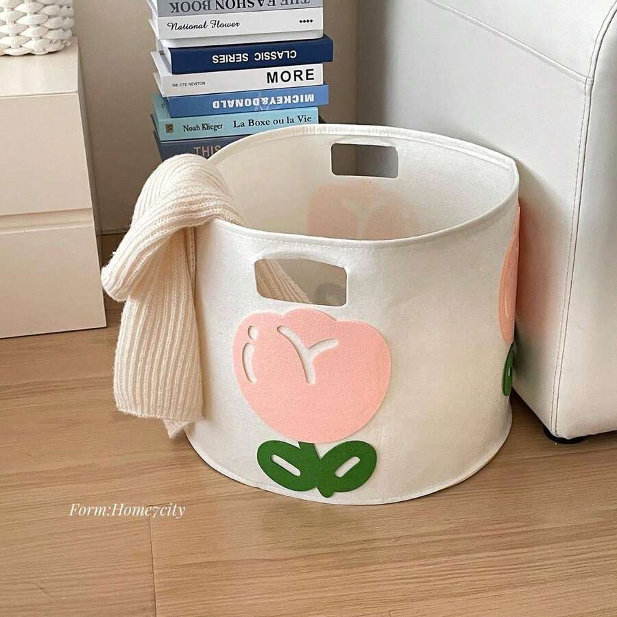 Tulip Felt Laundry Basket Handheld Storage Bin Large Capacity Dirty Clothes Basket Toy Snack PC - View 1