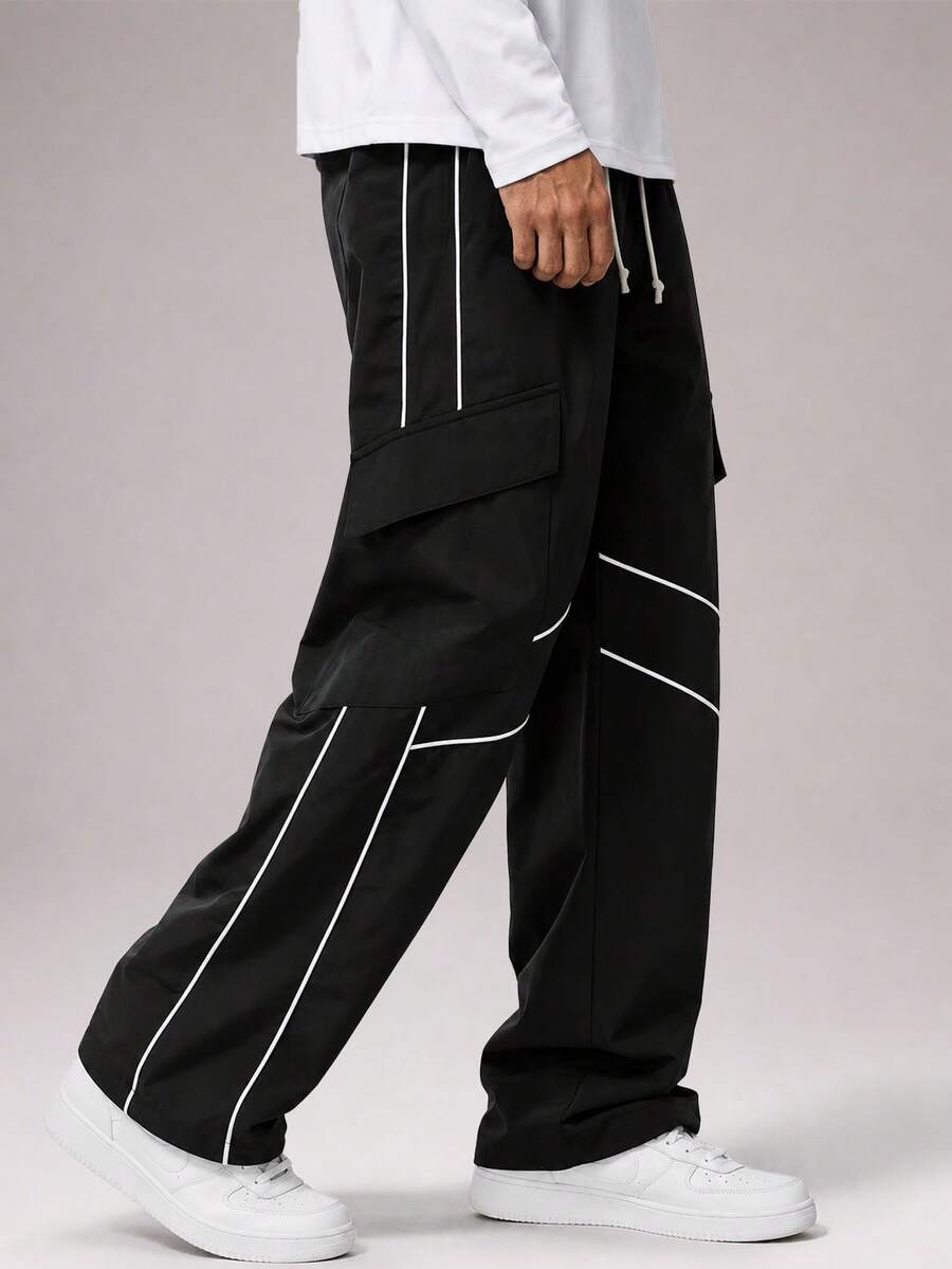 CZRLHYT Men's Long Pants, Suitable For Outdoor Travel, Hiking, Fitness And Other Outdoor Sports, Multi-Functional Multi-Pocket Drawstring Cargo Pants - Black - View 1