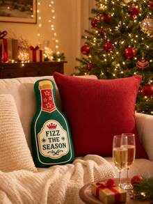 聖誕香檳瓶抱枕 Fizz The Season 節日裝飾靠墊，適用於沙發與臥室，新年居家裝飾 - 彩色 - 查看 1