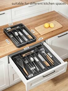 Expandable Kitchen Drawer Organizer - Adjustable Utensil Storage Box, Multi-Functional Kitchen Storage Solution, Suitable For Knives, Forks, Spoons, Chopsticks, Fits Drawers, Countertops And Cabinets, Kitchen Storage Accessories - Multicolor - View 10