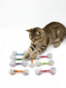 1/3/5/10pcs Random Color Shiny Rainbow Ripple Ball Cat Toy With Jingle Bell Interactive Teaser Wand, Durable Indoor Interactive Pet Toy For Cats, Without Battery - Multicolor - View 1