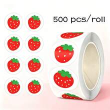 500pcs Cartoon Strawberry Doodle Sticker Roll 1 Inch Round Cartoon Office Stickers Dessert Packaging Stickers DIY Decoration Stickers PVC Self-Adhesive Labels - Multicolor - View 2