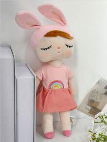 1pc 45cm/17.72in Cute Pink Rabbit Ear Plush Doll With Rainbow Embroidered Gray Strap, Soft Stuffed Sleep Companion Suitable For Girls, Cartoon Rabbit Ear Plush Doll, Ideal Birthday Gift And Bedroom Decor For Children And Toddlers - Multicolor - View 12
