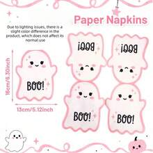 20/40/60pcs Cartoon Pink Ghost Shaped Paper Napkins, Disposable Asymmetrical Tabletop Decor Napkins, Birthday Halloween Party Atmosphere Decoration - Multicolor - View 4