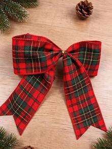 63mm Wide Plaid Lace Ribbon, Autumn Tones, With Bendable Metal Edge, Easy To Shape. Suitable For Thanksgiving And Halloween Wreaths, Gift Wrapping And DIY Crafts, Perfect For Wreath Making, Home Decor And Gift Wrapping. - Red Plaid Style - View 7