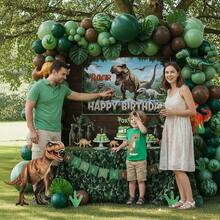 108pcs Dinosaur Theme Birthday Party Decorations - Includes Green And Brown Balloon Arch, Perfect For Jungle Dinosaur T-Rex Roar Theme Birthday Party, Baby Shower Decor - View 3