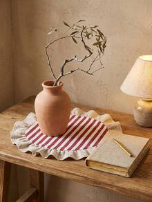 1/2/4/6/12pcs Red And White Striped Placemats, Fresh Natural Style, Fabric Material, Round Beige Ruffle Edge Detail, Stain-Resistant Protection For Tabletop And Decorative Enhancement, Suitable For Daily Tea And Natural Home Decor - Red - View 4