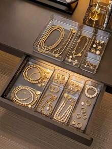 1/2/4/5pcs Transparent Stackable Jewelry Storage Boxes, Drawer Dividers, Clear Visible Dust-Proof, Necklace Bracelet Earring Ring Sorting Storage, Large Capacity Home Jewelry Organizer Tray - Clear - View 1