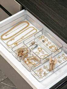 1/2/4/5pcs Transparent Stackable Jewelry Storage Boxes, Drawer Dividers, Clear Visible Dust-Proof, Necklace Bracelet Earring Ring Sorting Storage, Large Capacity Home Jewelry Organizer Tray - Clear - View 7