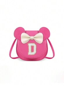 1pc Girls' Popular Cartoon Ear Crossbody Bag, Bowknot Towel Letter Small Purse, Cute Princess Coin Purse Gift For Girls - Hot Pink - View 13
