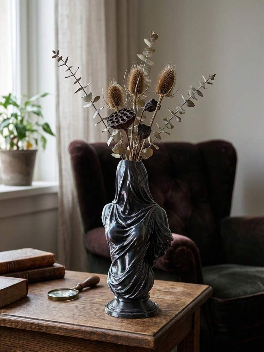 1 Piece Gothic Portrait Sculpture Resin Vase, Dark Academia Baroque Figure Plant Pot Decorative Centerpiece For Living Room Home Decor - 1PC - View 1