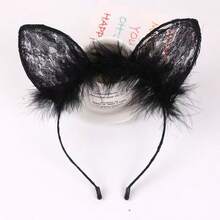 2pcs Sexy Lace Feather Cat Ear Headband, Halloween Party Cosplay Rabbit Ear Headband For Atmosphere - Multicolor - View 5