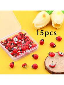 15/25pcs Ladybug Decorative Push Pins For Cork Board, Photo, Wall Map And School Supplies - Multi-color - View 7