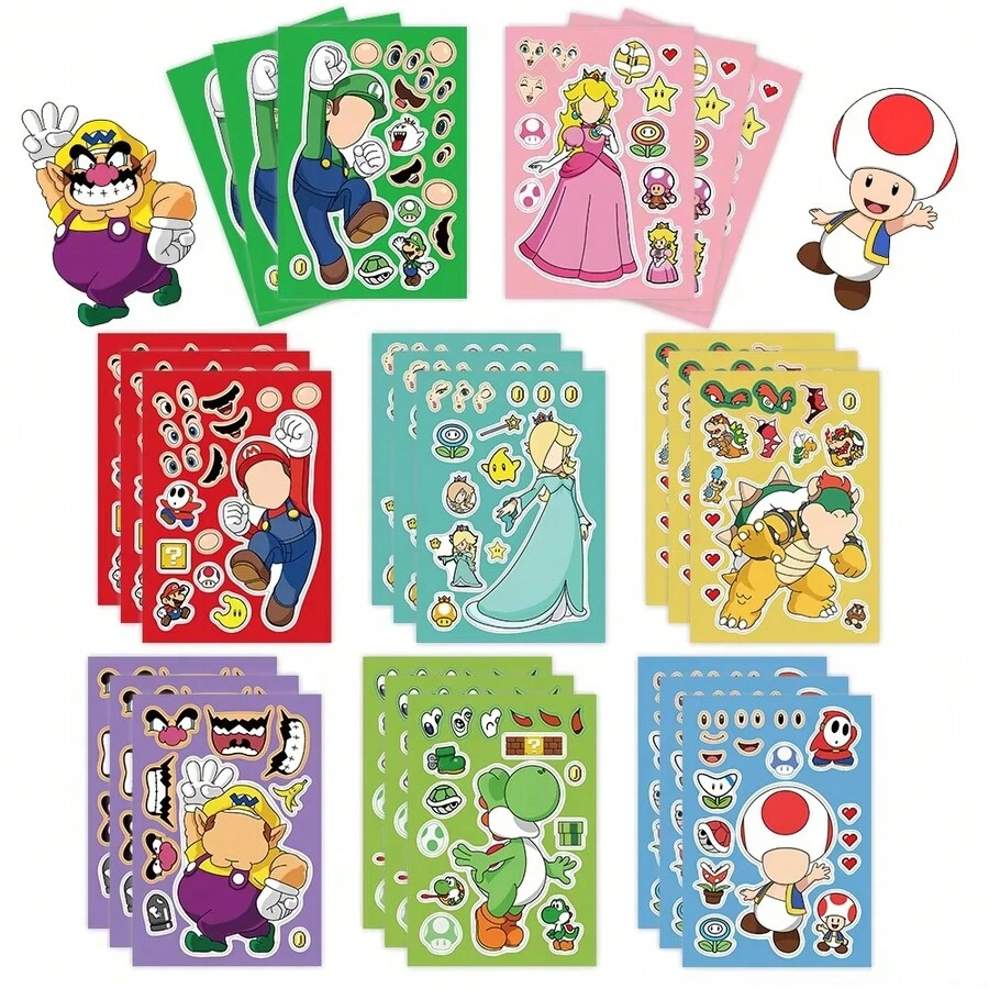 8pcs DIY Puzzle Stickers, Face Funny Anime Cartoon Assembly Stickers, Waterproof Stickers, Tear Off Without Leaving Glue, Perfect Birthday Gift, Little Surprise - Multicolor - View 1