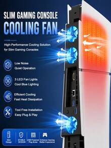 RGB Cooling Fan For Slim Game Console 3 LED Cooling Fans With USB Port Low Noise High-Efficiency Heat Dissipation Cooler Compact Space-Saving Cooling System Easy Installation Gaming Console Cooling Accessory For Home Gaming Setup - View 5