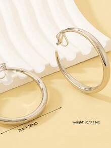 1 Pair Fashionable Basic Minimalist Metal Round Clip-On Earrings (For Non-Pierced Ears) - Silver - View 6