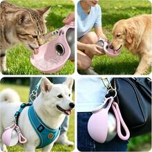Portable Cat And Dog Water Bottle 285ML Stainless Steel Travel Dog Water Dispenser With Bowl Anti Overflow Small Dog Water Bottle, Suitable For Walking And Hiking Small Cats And Dogs Water Bottle (2 Colors Optional) - Pink - View 4