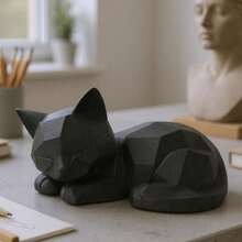 New 3D Printed Sleeping Cat Figurine Cute Statue Modern Design Bookshelf Desktop Geometric Cat Decor - Multicolor - View 2