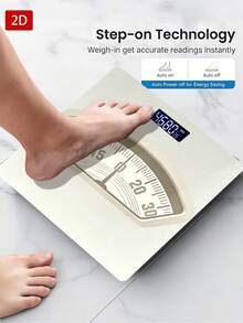 2D Tempered Glass Digital Scale, Digital Body Weight Scale With Step-On Weighing Technology, Thick Tempered Glass LED Bathroom Scale, Digital Scale Gift Weight Loss Scale, Max Capacity 400LB/180KG, Uses AAA Batteries (Not Included) - A - View 3