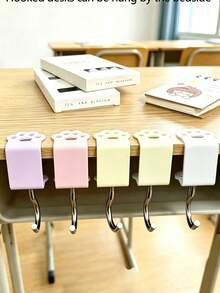Non-Drill Desk Edge Hook, Macaron Color Cat Paw Hook, Adjustable Bag Hook, Side Hook, Detachable & Movable Student Backpack Hook, Desktop Student Desk Storage, Cute Cartoon, Strong Load-Bearing - View 8