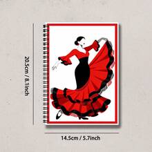 Spanish Flamenco Dancer Art Spiral Notebook - Red & Black Dance Dress Print Coil Bound Journal, A5 Creative Artistic Style Notepad, Suitable As Stationery Gift For Art Lovers - C - View 2