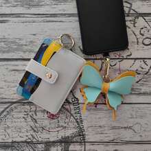 1pc Multi-Color PU Card Holder With Silicone Beaded Wrist Strap, Tassel Pendant, Snap Button Multi-Card Slots And Zipper Side Pocket, Functions As ID Card Holder And Coin Purse, Can Be Used As Wrist Keychain And Bag Charm, Portable Storage For Cards And Coins, Multiple Style Color Options To Match Daily Outfits - Multicolor - View 8