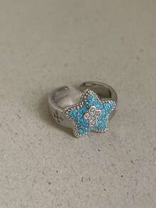 1pc Women's Ring, Multicolor Copper Material, Faux Turquoise Heart & Star Inlaid CZ Design, Exquisite & Luxurious Women's Accessory Suitable For Daily Commute Wear, Holiday Gift - Multicolor - View 11