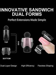 140pcs Sandwich Nail Extension Dual Mold, Inner Arc Short Square Crystal Nail Tips, Double Layer Nail Mold - Clear - View 3