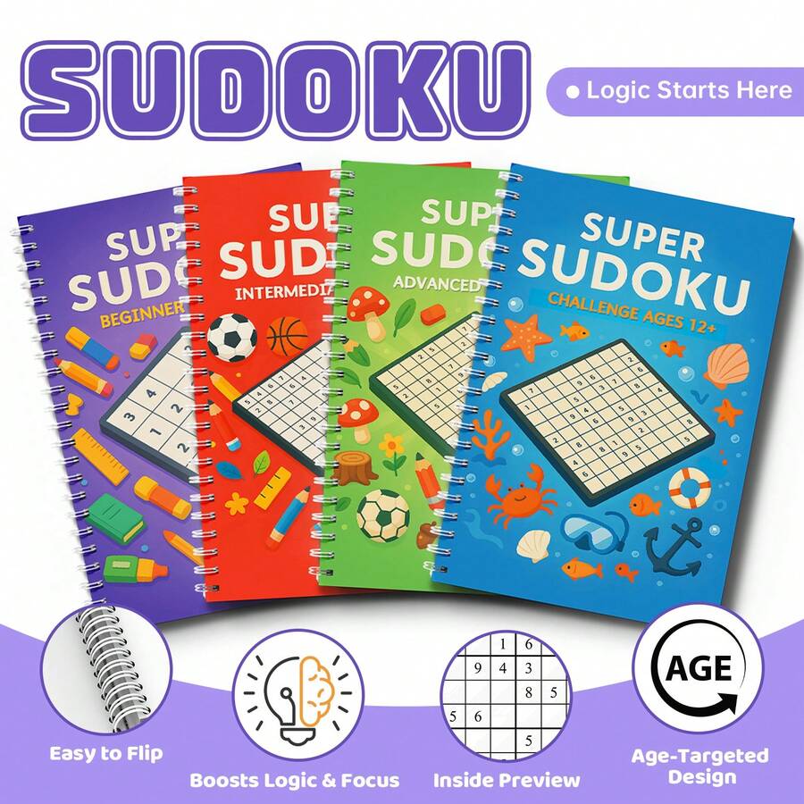Super Sudoku Puzzle Activity Notebooks, 4-Level Progressive Number ...