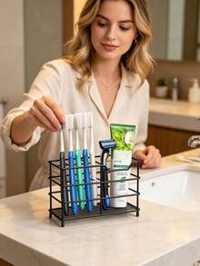 Bathroom Toothbrush Holder - Electric Toothbrush And Toothpaste Storage Rack; Bathroom Toothbrush Holder, Bathroom Storage Rack, Sink Toothpaste Holder, Rust-Proof Bathroom Accessories Rack - Multicolor - View 5
