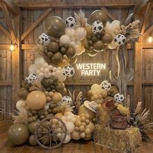 126pc Western Cowboy Balloon Arch Set - Brown, Light Brown, Nude, Sand, And White Cow-Print Balloon Wreath Set In Different Sizes, Suitable For Western Cowboy Farm-Themed Babyshowers And Farm Animal Birthday Party Decorations. - View 2